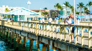 The LBTS pier extends from the shore into the Atlantic Ocean.