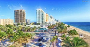 An aerial shot of the Fort Lauderdale beach boardwalk